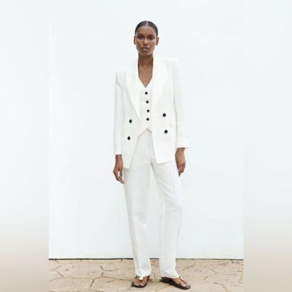 NWT White Linen Blend Double Breasted Blazer XS - Picture 3 of 13